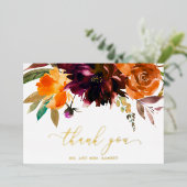 Automne Floral Rustique Mariage Carte de remerciem (Debout devant)