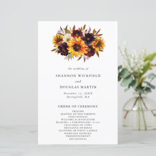 Automne Floral Sunflower Programme de mariage rust (Debout devant)