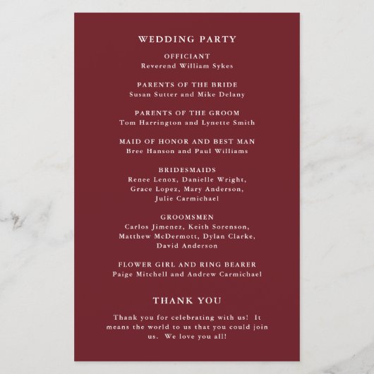 Automne Floral Sunflower Programme de mariage rust (Dos)