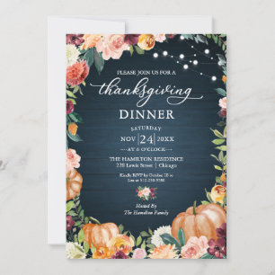 Automne Floral Thanksgiving Dîner Invitation