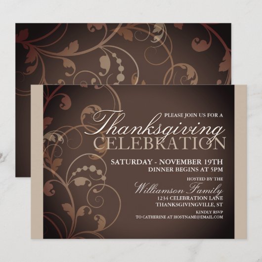 Automne Floral Thanksgiving Dîner Invitation (Devant / Derrière)