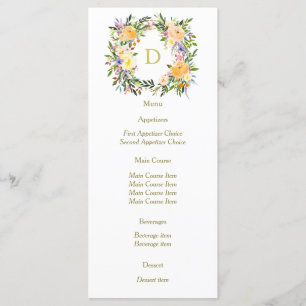 Automne Floral Wreath Monogramme Mariage Menu