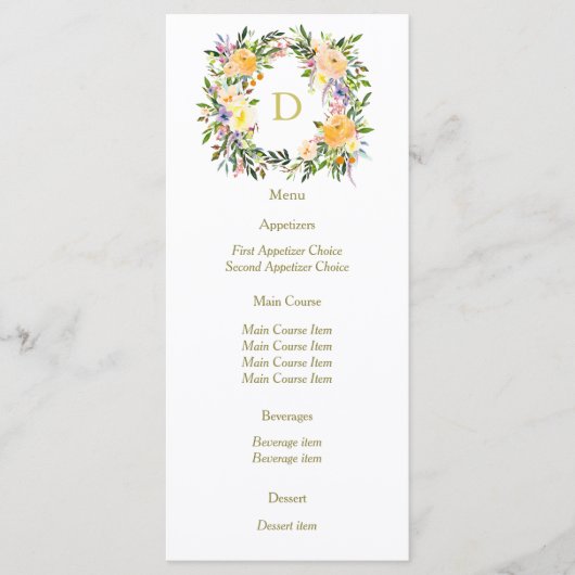 Automne Floral Wreath Monogramme Mariage Menu (Devant)