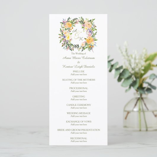 Automne Floral Wreath Wedding Programme (Debout devant)