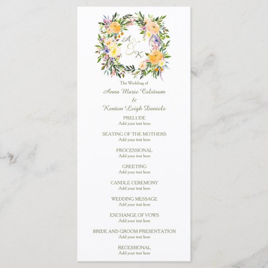 Automne Floral Wreath Wedding Programme (Devant)