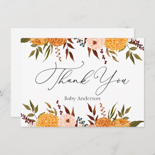 Automne Florals Mums Remerciements Carte Note (Devant / Derrière)