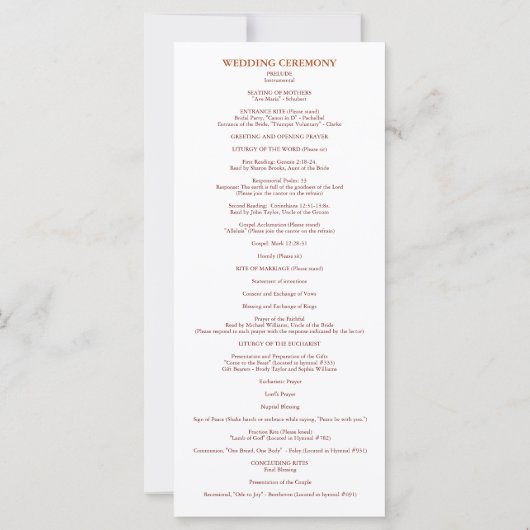 Automne Florals Programme de mariage catholique av (Dos)