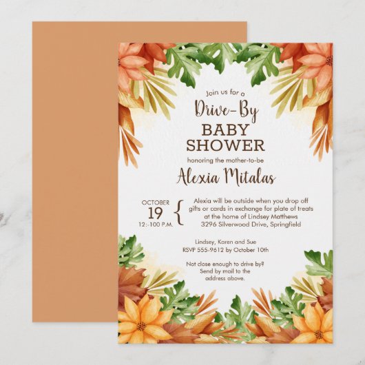 Automne Foliage DRIVE-BY Bébé Douche Invitations (Devant / Derrière)