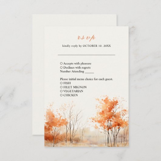 Automne Forêt Automne Bois Mariage Carte RSVP (Devant / Derrière)