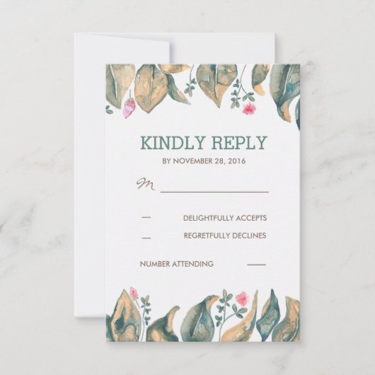 Automne Gold Feuille Rustic Forest Wedding RSVP (Devant)