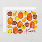 Automne Harvest Watercolor Citrouilles Carte posta (Devant / Derrière)