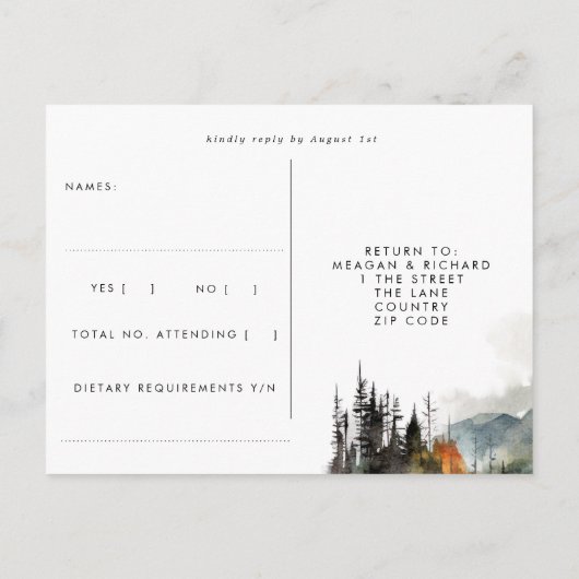 automne hiver rustique forêt mariage rsvp carte po (Dos)