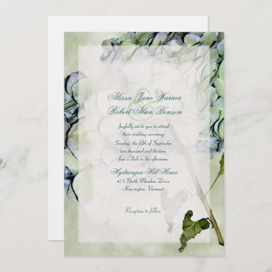 Automne Hydrangea Green et Blue Wedding Invitation (Devant / Derrière)