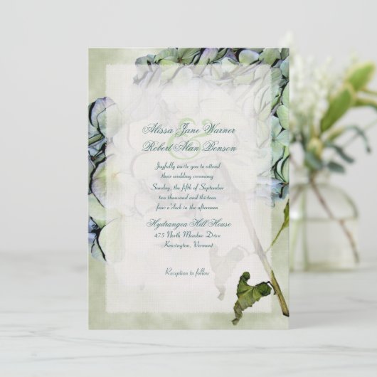 Automne Hydrangea Green et Blue Wedding Invitation (Debout devant)