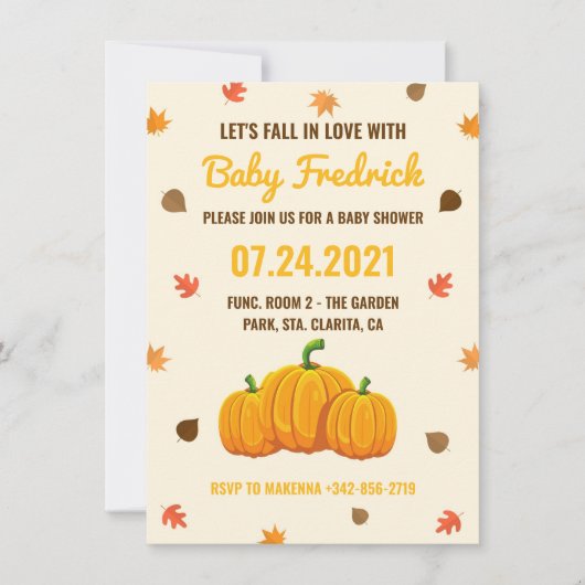 Automne laisse citrouille baby shower invitation (Devant)