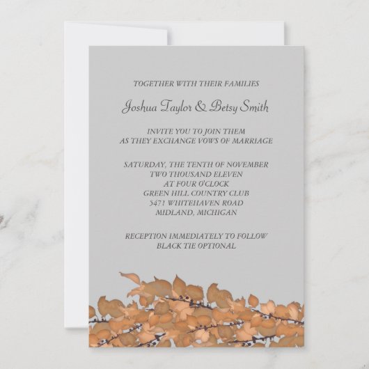 Automne laisse les invitations de mariage (Devant)