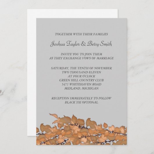Automne laisse les invitations de mariage (Devant / Derrière)