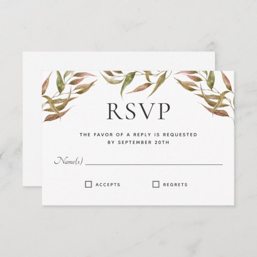 Automne Laurel Wreath Monogramme Mariage RSVP (Devant / Derrière)