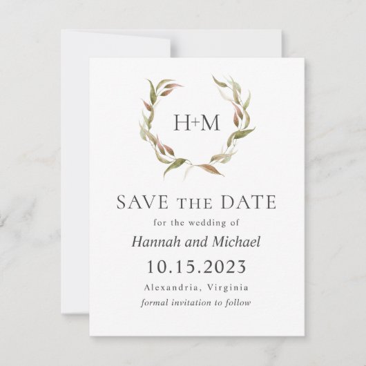 Automne Laurel Wreath Save the Date with Photo (Devant)