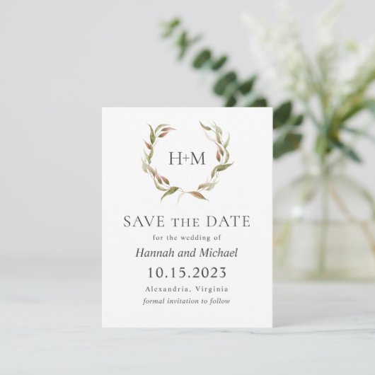 Automne Laurel Wreath Save the Date with Photo (Debout devant)