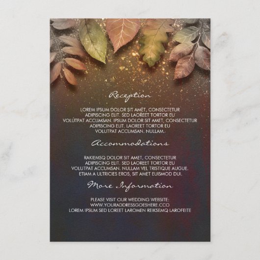 Automne Leaves Gold Information Mariage Carte d'in (Devant)