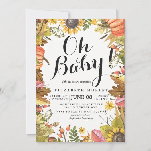 Automne Maple Feuille Cartes de Baby shower Citrou (Devant)