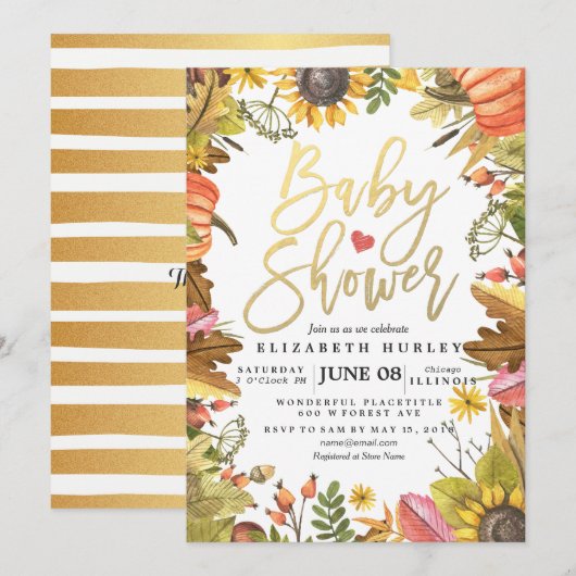 Automne Maple Feuille Cartes de Baby shower Citrou (Devant / Derrière)