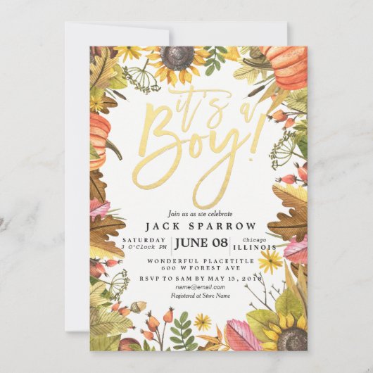 Automne Maple Feuille Cartes de Baby shower Citrou (Devant)