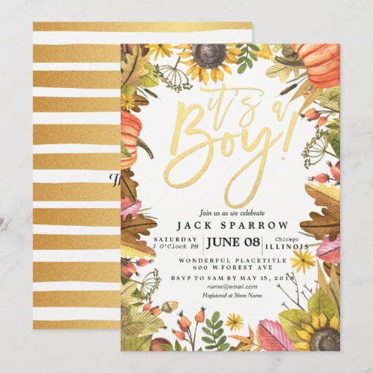 Automne Maple Feuille Cartes de Baby shower Citrou (Devant / Derrière)