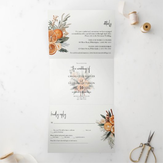 Automne Mariage d'hiver photo Tri-Fold Invitation (Intérieur)