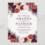 Automne Marsala Blush Peony Mariage Invitations (Devant / Derrière)