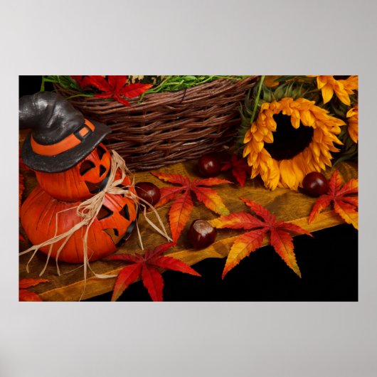 Automne Moisson Automne Sunflower Poster Citrouill (Devant)