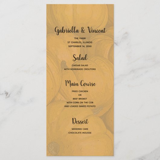 Automne Orange Citrouille Menu Mariage (Devant)