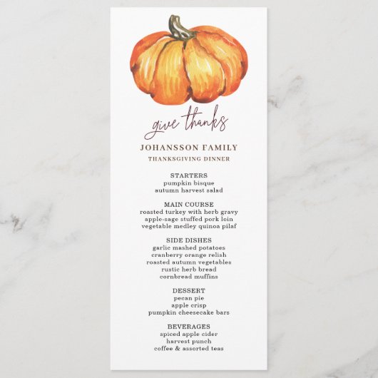 AUTOMNE ORANGE CITROUILLE THANKSGIVING DINNER MENU (Devant)
