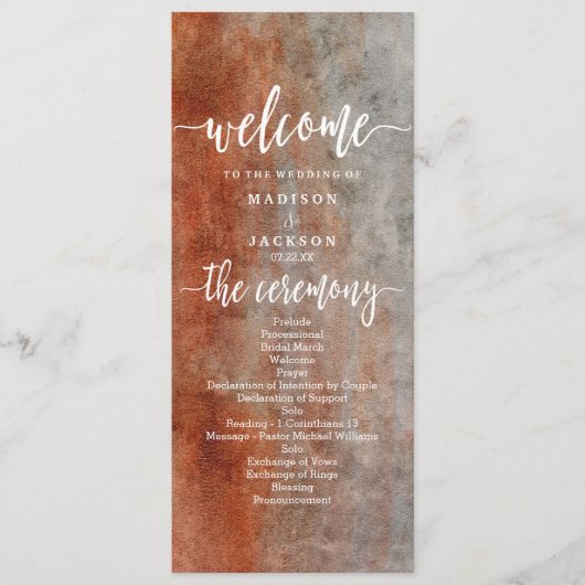 Automne Orange Grey Programme de mariage d'aquarel (Devant)