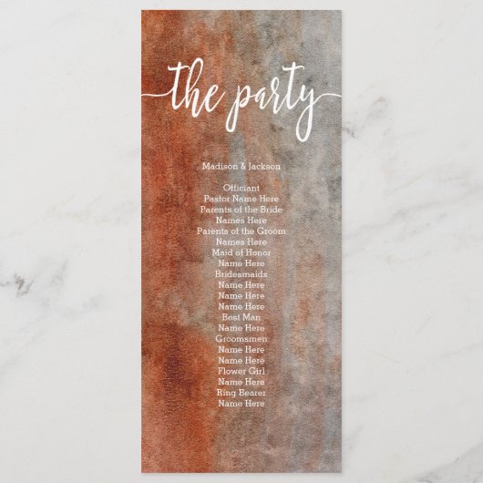 Automne Orange Grey Programme de mariage d'aquarel (Dos)