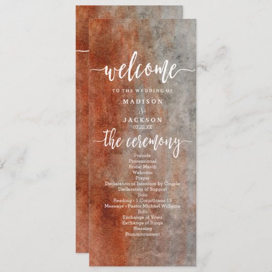 Automne Orange Grey Programme de mariage d'aquarel (Devant / Derrière)