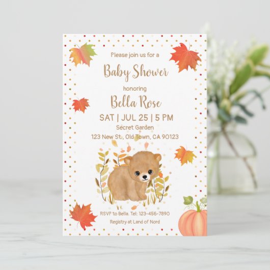 Automne ours Bébé Douche Invitations (Debout devant)
