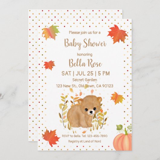 Automne ours Bébé Douche Invitations (Devant / Derrière)
