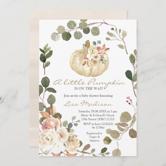Automne Petit Baby shower Citrouille Invitation fi (Devant / Derrière)