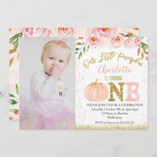 Automne Petit Citrouille Citrouille Invitation d'a (Devant / Derrière)