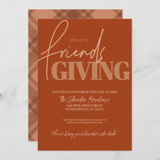 Automne Plaid Friendsgiving Invitation (Devant / Derrière)