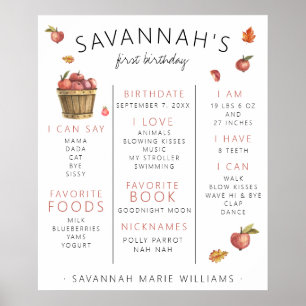 Automne Pommes Premier anniversaire Jalon Poster