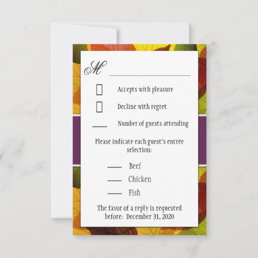 Automne Purple Chute Feuille Mariage Cartes RSVP (Dos)