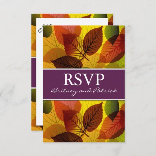 Automne Purple Chute Feuille Mariage Cartes RSVP (Devant / Derrière)