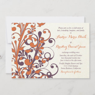 Automne Purple Orange Floral Faire-part de mariage