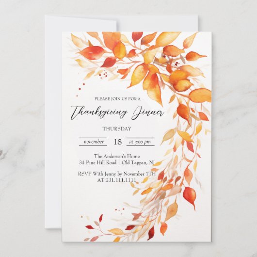 Automne quitte Thanksgiving Dîner Invitation (Devant)