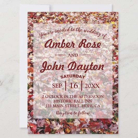 Automne Red Feuille Rustic Wedding Invitations (Devant)