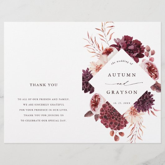 Automne Romance Floral Bourgogne Programme de mari (Devant)