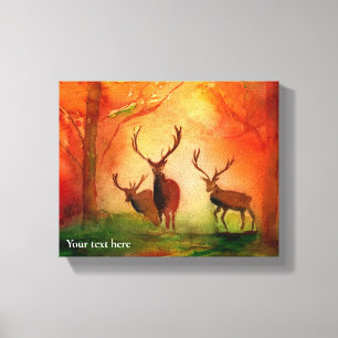 Automne Rouge Cerf aquarelle toile étirée